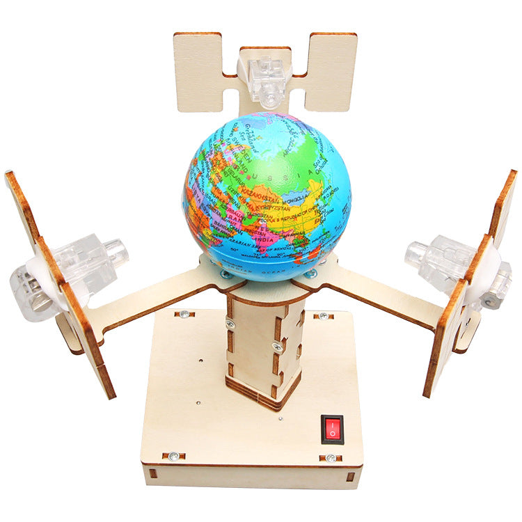 Primary school students wooden assembly DIY geostationary satellite model, science and technology small production children's fun science and education model