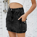 export women's summer   new washed american retro denim cargo pocket mini skirt