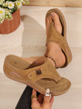 fashionplus size2025summernew arrival clip-toe wedge heel fashion laser rivet herringbone sandals for women wholesale