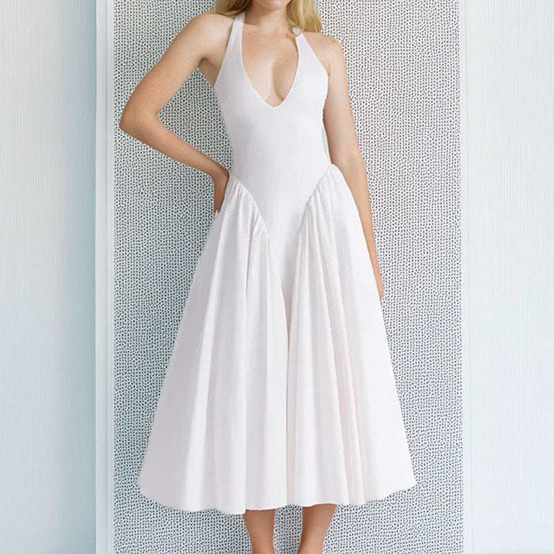 cross-border e-commerce european and american women's clothing: new summer collection - elegant v-neck halter neck sexy evening dress