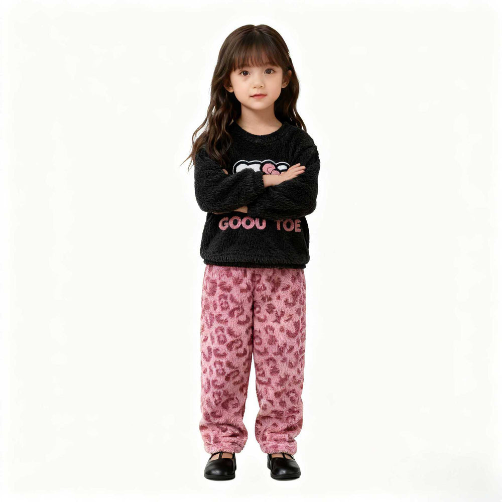 【matching family set】autumn/winter girls' leopard print half-fleece pajamas - new styles for older girls, wholesale winter home wear
