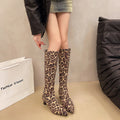 High-heeled women's boots, pointed toe, leopard print, over-the-knee boots, slimming look, elastic boots, fashioneasiest for match long boots, cross-border