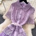 Elegant lace-trimmed a-line midi dress - summer slimming pleated maxi dress for women - chic & professional