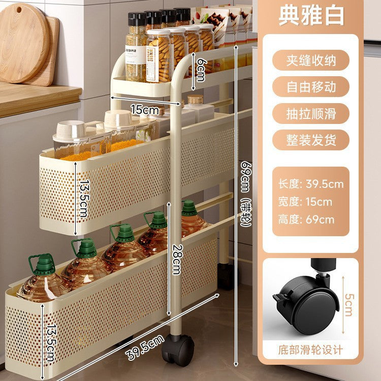Narrow gap storage shelf stainless steel cart kitchen refrigerator narrow space organizer mobile bathroom storage cabinet