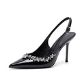 2026 spring/autumn new pointed-toe rhinestone high heels women's black patent leather v-cut stiletto sexy closed-toe pumps sandals