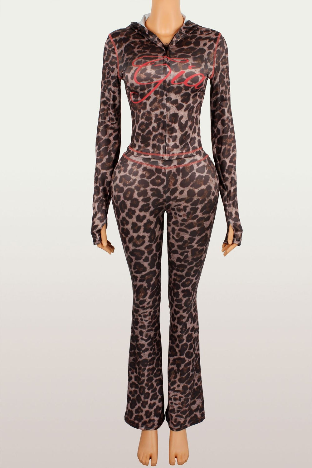 new arrival: ins-style fashion print trendy streetwear leopard print zip-up long sleeve jacket and pants set