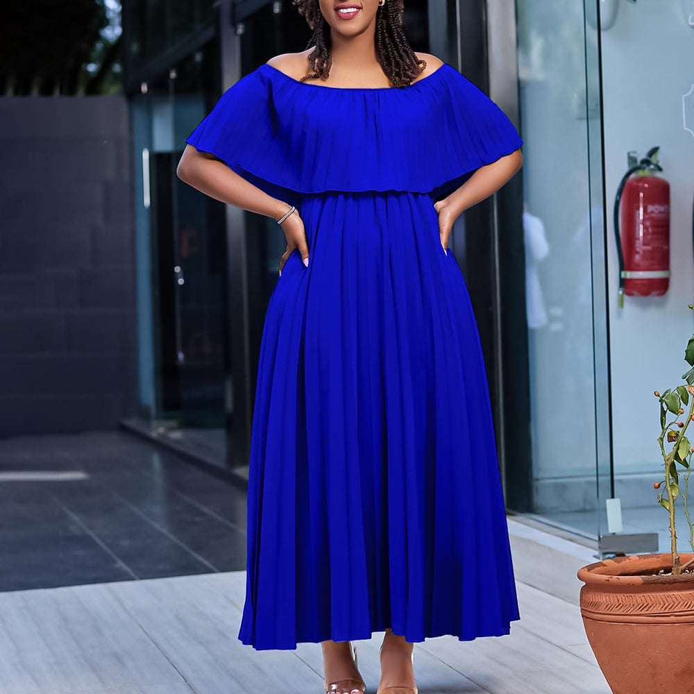 spring new arrival: sexy off-the-shoulder pleated evening gown - european & american style women's dress for cross-border e-commerce