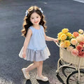 Summernew arrival baby girl patchworkk-styledressasymmetricaldresswestern style sleeveless korean style vest dress
