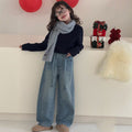 Girls' rhinestone embellished denim pants - spring  new collection - kids' wide-leg cropped jeans - sparkly pants for girls (big kids) - spring apparel