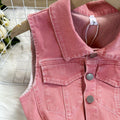 Hong kong style retrochicsense of design strap waist slimming look lapel metal buckle jeans jumpsuit