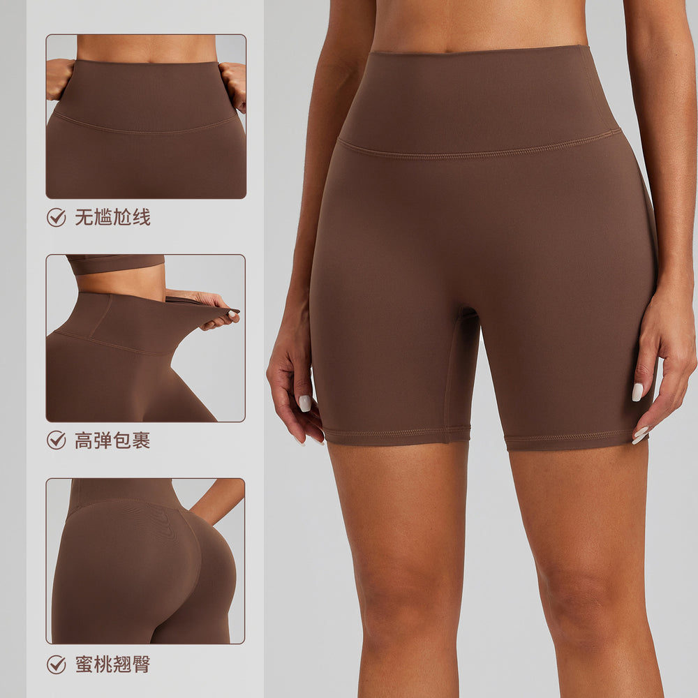 Fashionnew arrival lycra yoga shorts women's high waist hip lift no embarrassing line sweatpants outwear naked fitness shorts