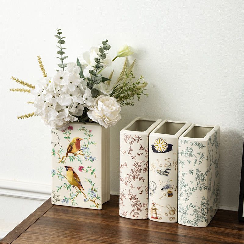 Ceramic vase flower arrangement ornament desktop decoration creative unique book-shaped decorative vessel living room entryway dining table vase