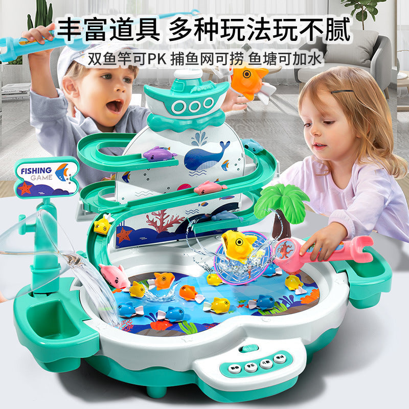 Magnetic levitation track electric fishing children's early education puzzle can add water sliding music fishing table toys boys and girls