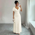 summer new arrival:  tume european and american v-neck drawstring tie sexy short-sleeve solid color dress