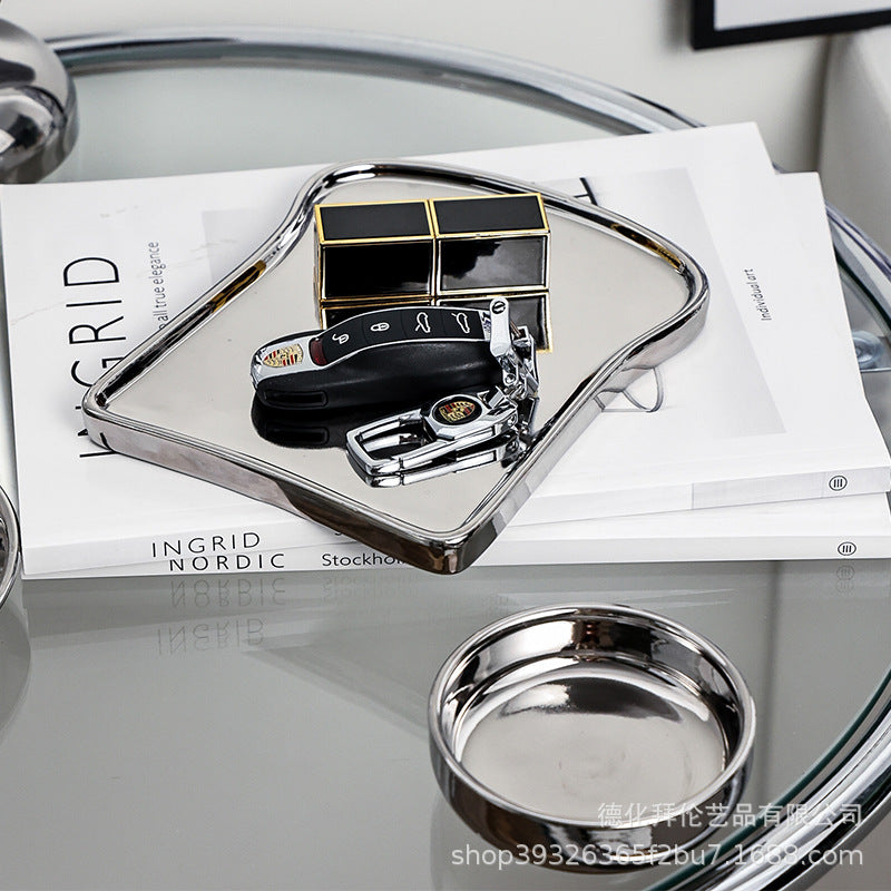 Inscasual silver-plated jewelry ceramic storage tray model room electroplated silver creative desktop ceramic ornaments plate