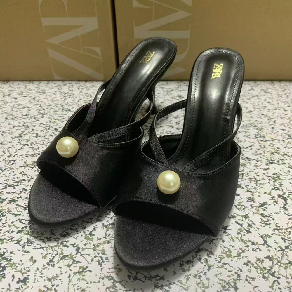 Za2025 high-heeled flip-flops outwearpopular2025frenchfashionsummer high-heeled shoes slippers sandals good looks