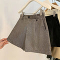 Exportfashion retro herringbone pattern high waist waist twill material side pocket easiest for match age-reducingshorts