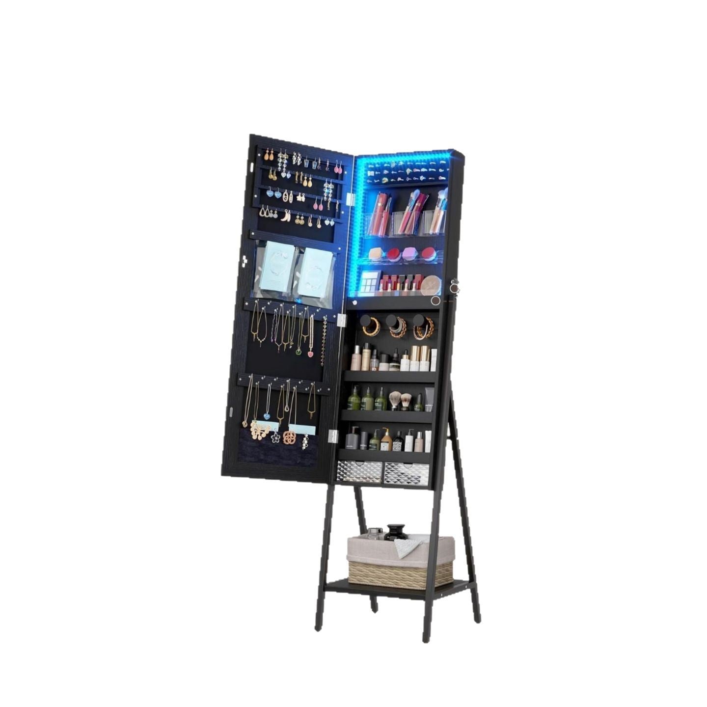 Solid wood floor-to-ceiling full-length mirror, covered multi-functional bedroom, rotating jewelry storage, fitting mirror, household