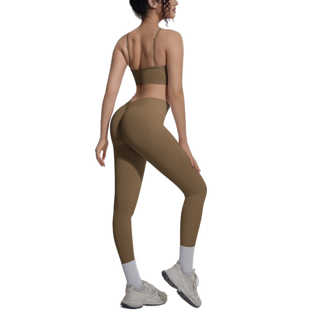 seamless pure color high waist beautiful back tight breathable high elastic yoga suit sports running fitness two-piece set