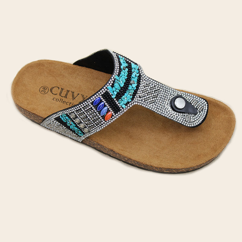 New arrival design women's sandals外贸现货直销夹趾带钻勃肯鞋