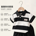 children's clothing: boys' summer striped polo shirt + t-shirt set - wholesale in-stock
