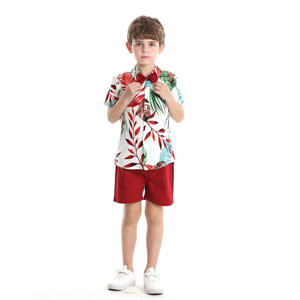 children's clothing boys' shirts spring and summer beach style floral shirt short-sleeved suit vacation summer floral shirt boys
