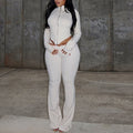 Fashion cross-border women's clothing silm pleated zipper pure color navel-baring pants suitlong sleeves stand collar loosepantstwo-piece set