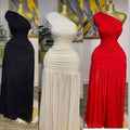 European and american cross-border women's fashion:  spring new arrival - solid color sleeveless asymmetrical neck ruched bodycon slit maxi dress