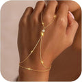 Amazon creative design fashionable minimalist finger bracelet gold plated layered stackable wrist chain women's jewelry