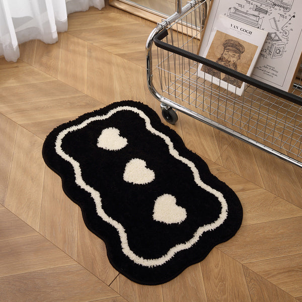 Household floor mats ins wind black and white bathroom water absorption thickened fluff bathroom non-slip foot mats tufted flocked carpet