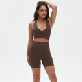 seamless knitting high-elastic tight sexy yoga suit cross-shaped back running fitness two-piece set