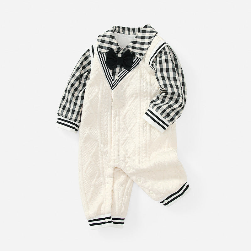 Baby autumn clothes preppy style gentleman baby romper long sleeve infant spring outfit bodysuit korean style newborn