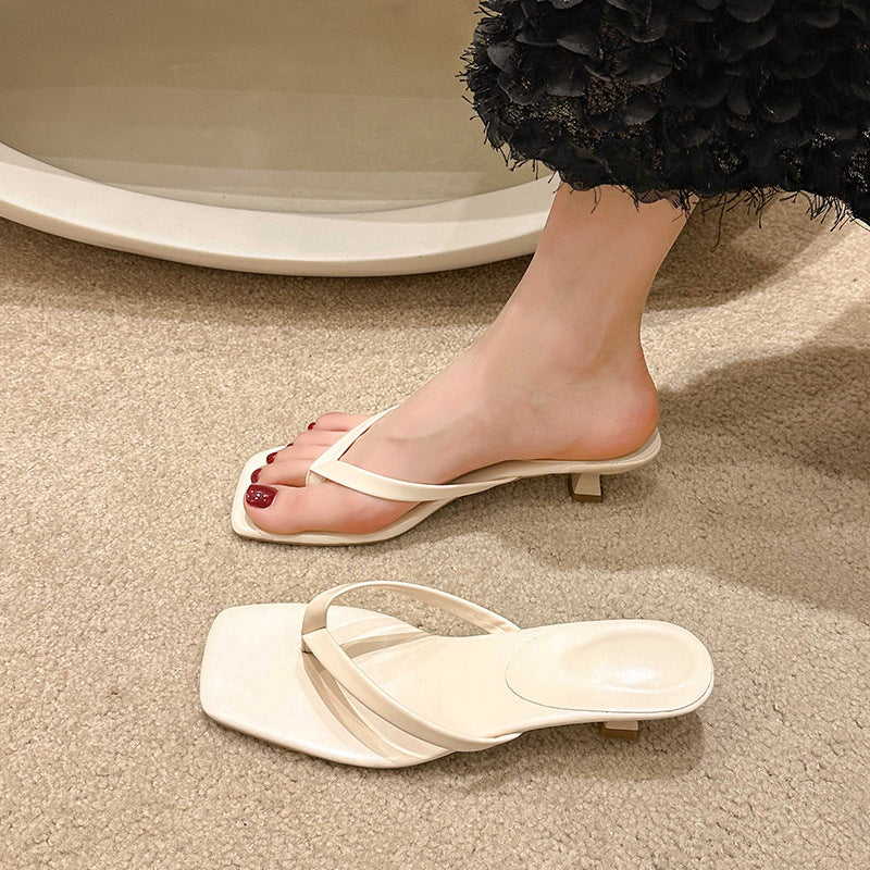 Square toe clip-toe casual beach thong sandals women's 2025 summer new european and american export stiletto heel women's sandals