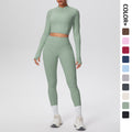 Cropped zip-up yoga set: high-waisted, butt-lifting leggings with pockets - perfect for running, fitness, and casual wear