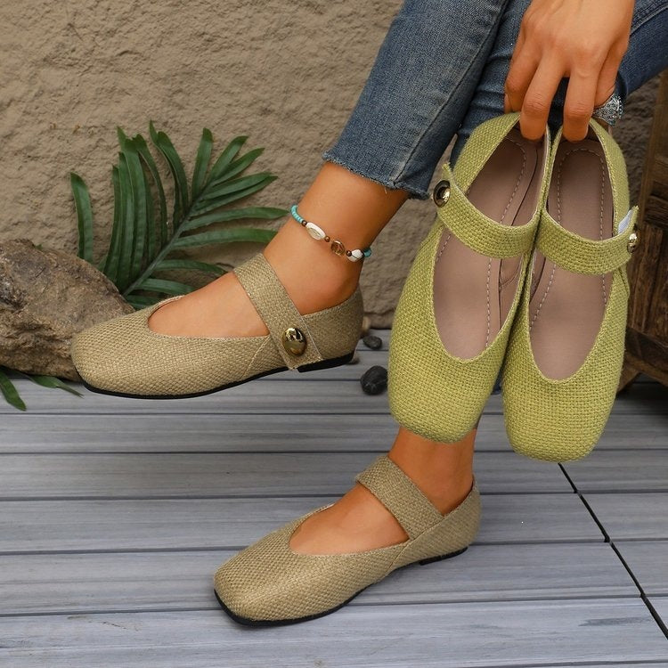 Exportplus size women's shoes casual spring and summer one-piece fly woven square toe mary jane flats woven flats soft bottom flats