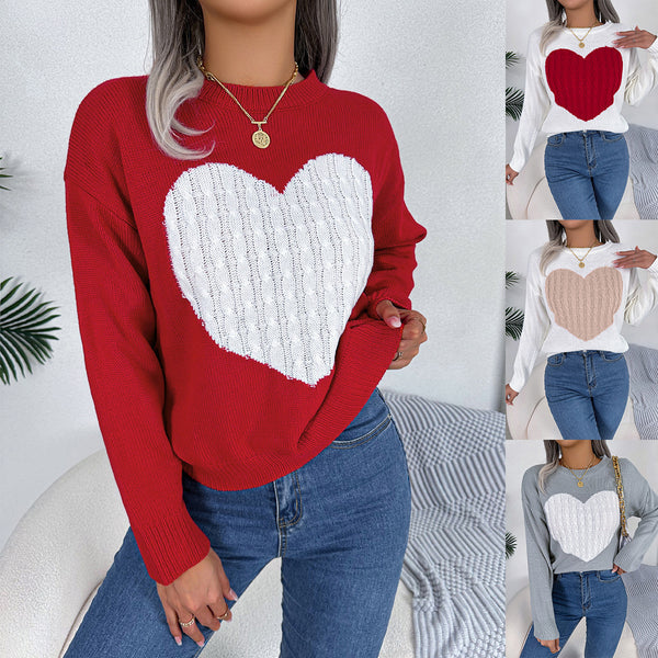 Real shot 2025 autumn and winter European and American twist love long-sleeved pullover sweater,   Valentine's Day women's clothing