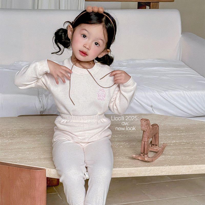 Kids' 320g sherpa fleece cotton set - seamless knit thermal underwear, loungewear, autumn clothes, long johns - boys' and girls' sets