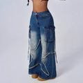 Pre-sale 15768#  cross-border foreign trade women's fashion ins retro five-pointed star workwear denim pants