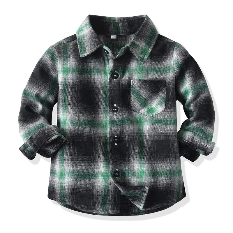 new product kids shirt preppy style spring & fall cotton plaidlong sleeves boys lapel children's clothing baby shirt
