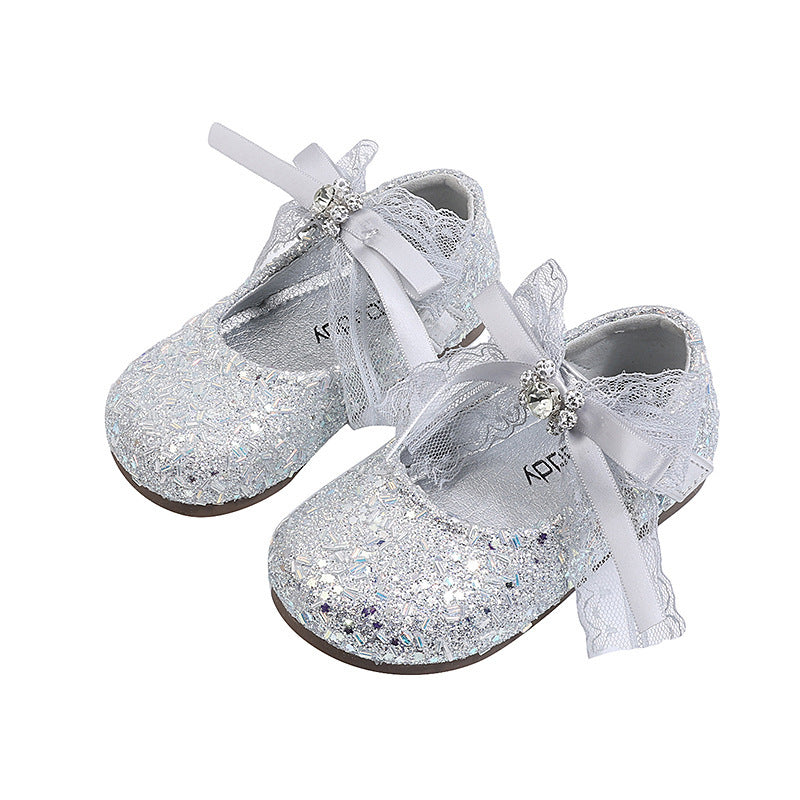 Girls' fashion rhinestone bow princess shoes,  spring/autumn new korean style children's soft sole leather shoes, performance shoes