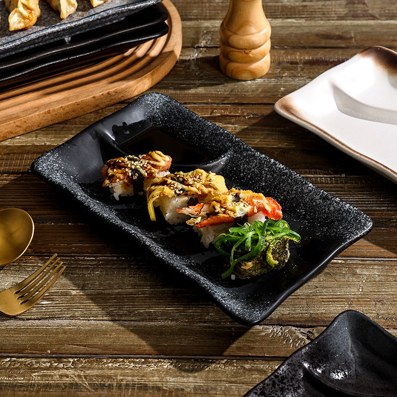 Sushi plate rectangular flat plate japanese ceramic tableware for homedumpling plate compartment plate creative western food plate dessert plate