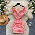 Spicy girl style purple sexy off-the-shoulder mini dress - women's summer slim fit bodycon high waist a-line skirt