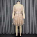 fashionsexytube top evening dress one-line collar off-the-shoulder mesh patchworksequin party dressdress