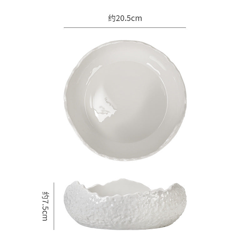 Minimalist embossed soup bowl, premium dessert bowl, ceramic tableware, restaurant high-value creative cold dish, hotel salad bowl