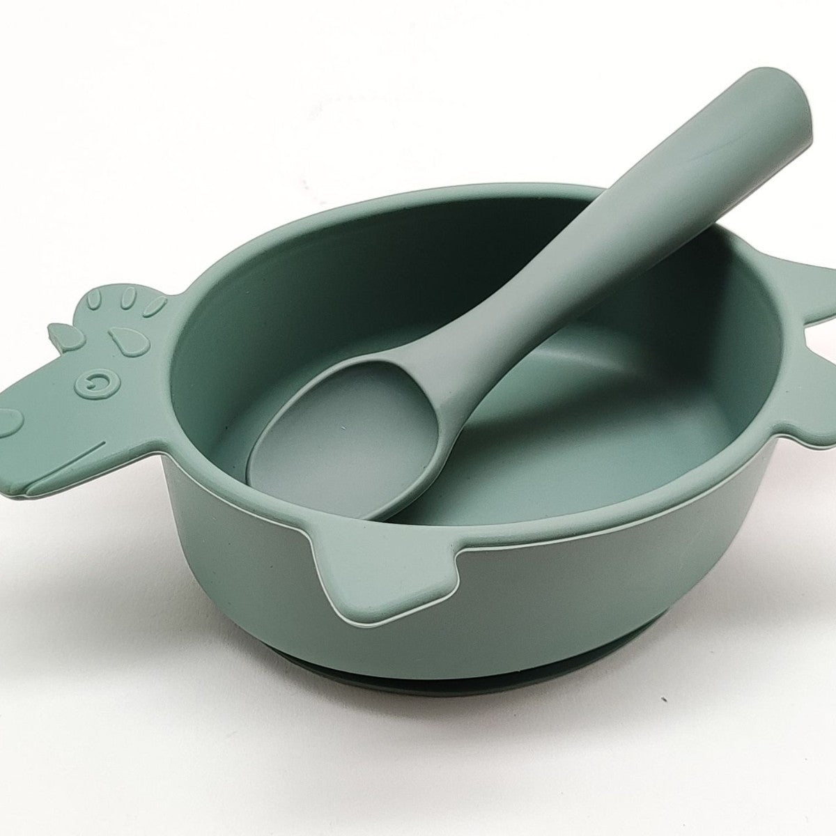 Cross-border hot-selling silicone dinosaur bowls and spoons, Mengqu non-slip tableware two-piece set, baby complementary food silicone bowls and spoons wholesale