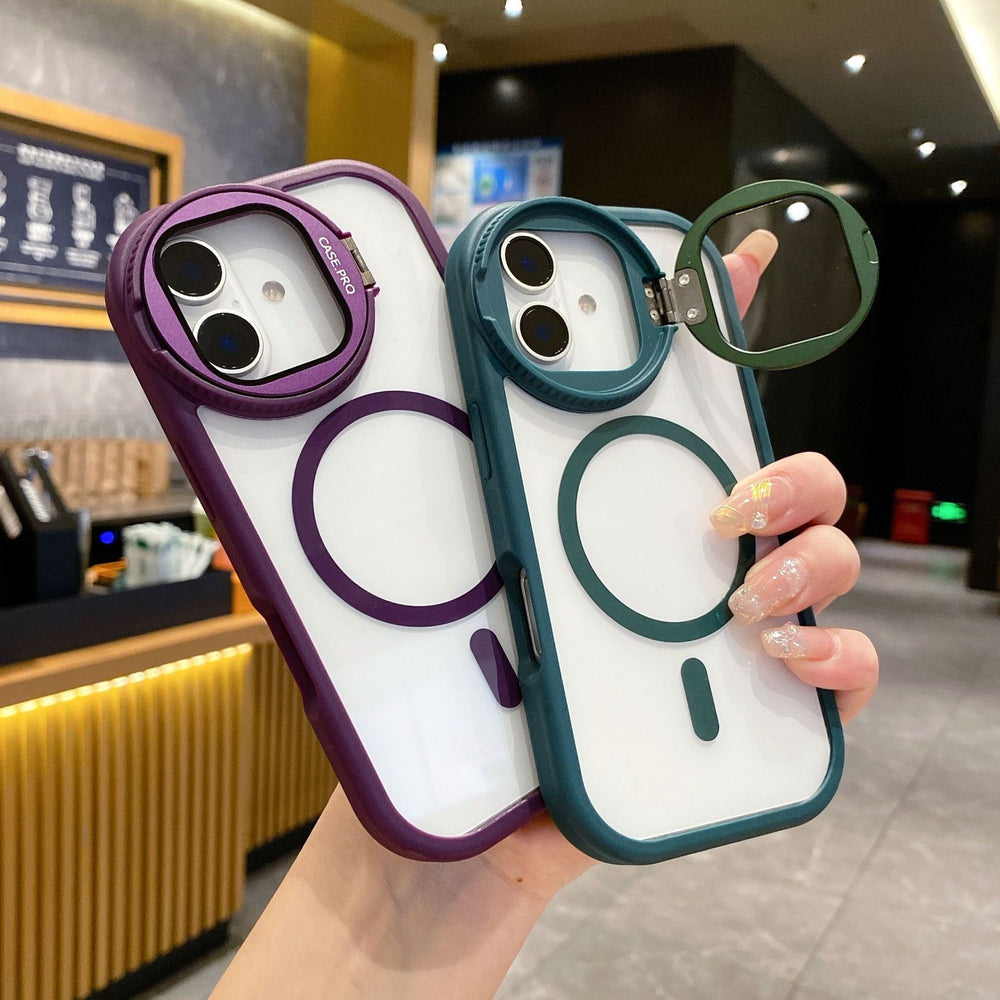 Suitable for iphone 17 magnetic phone case, new little monster hardware frame, glass lens cover, stand, apple 15