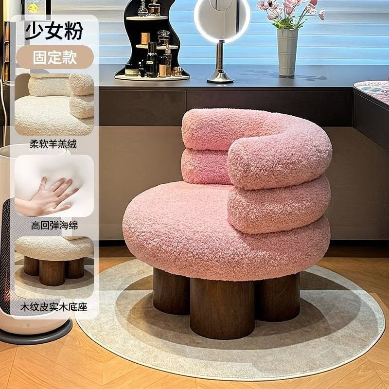 Single lazy sofa chair cream style cashmere popular dopamine living room bedroom solid wood creative casual chair