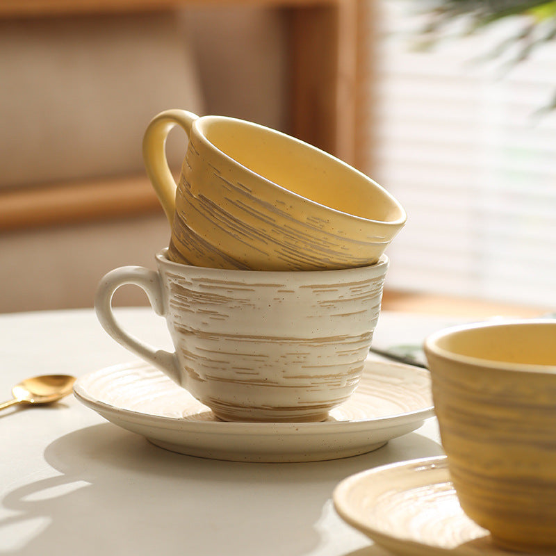 Japanese retro embossed spiral ceramic mug - trendy, creative, and high-style coffee, milk, or water cup