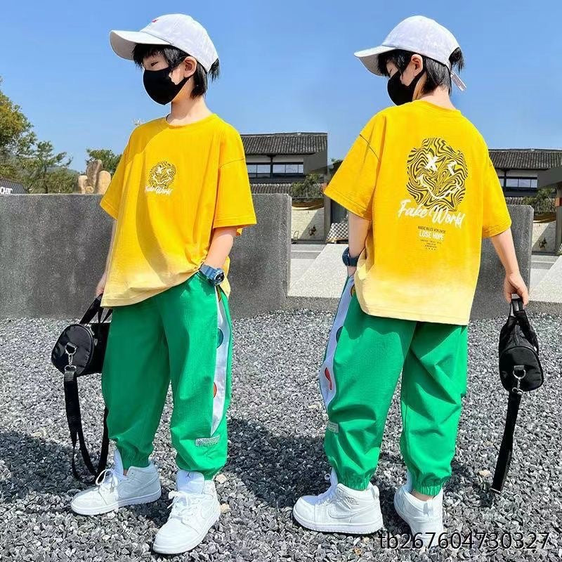 Boys' summer outfit set  new summer short sleeve mid-to-large children's boy's summer style handsome fashionable trendy cool