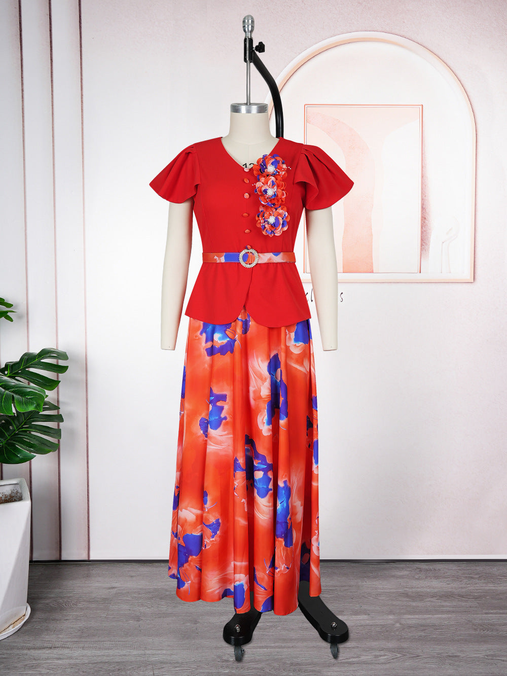 new paisley print button a-line dress - european & american style, wholesale for , plus size short sleeve women's dress